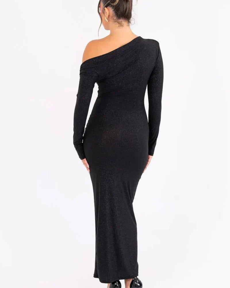 Vestido maxi mujer de tela brillante ajustado