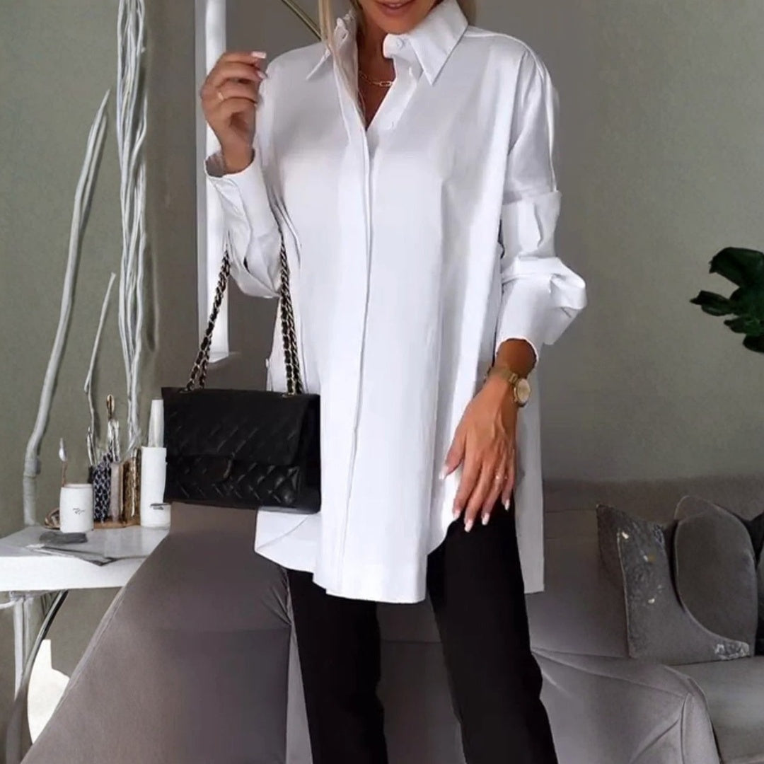 Camisa Mujer Oversized Algodón Manga Larga Cuello Clásico