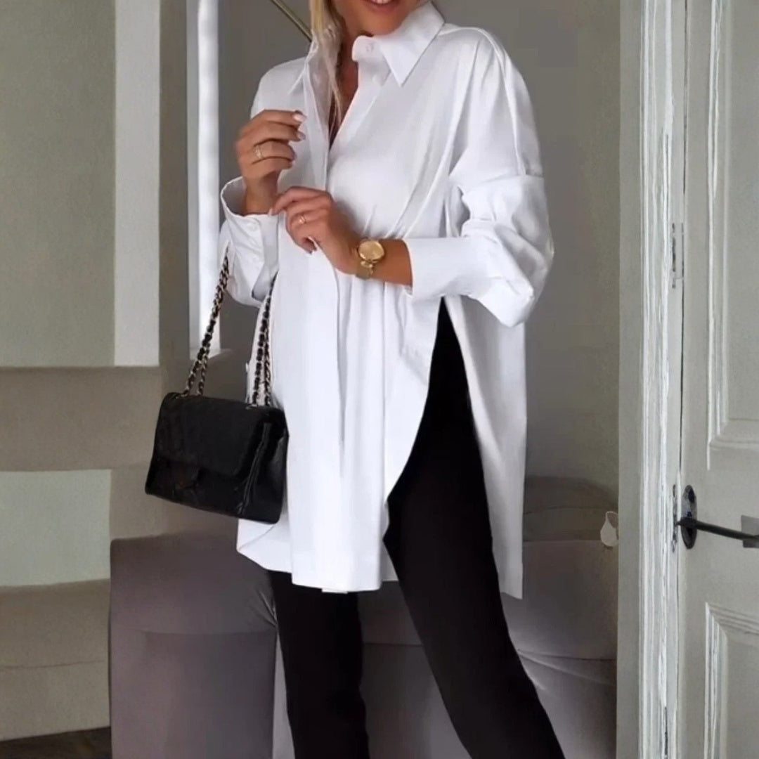 Camisa Mujer Oversized Algodón Manga Larga Cuello Clásico