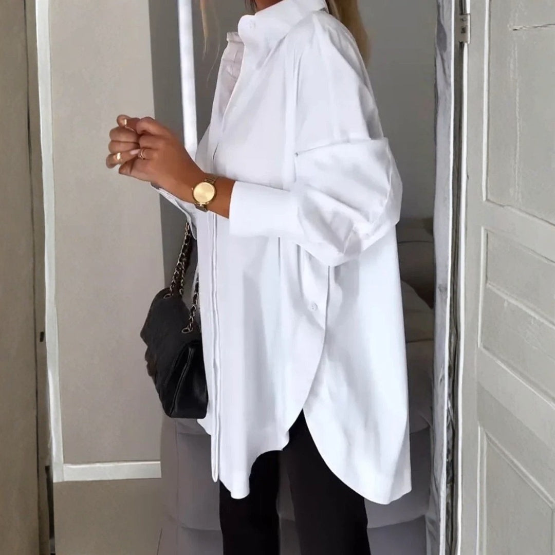 Camisa Mujer Oversized Algodón Manga Larga Cuello Clásico