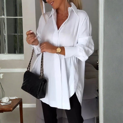 Camisa Mujer Oversized Algodón Manga Larga Cuello Clásico