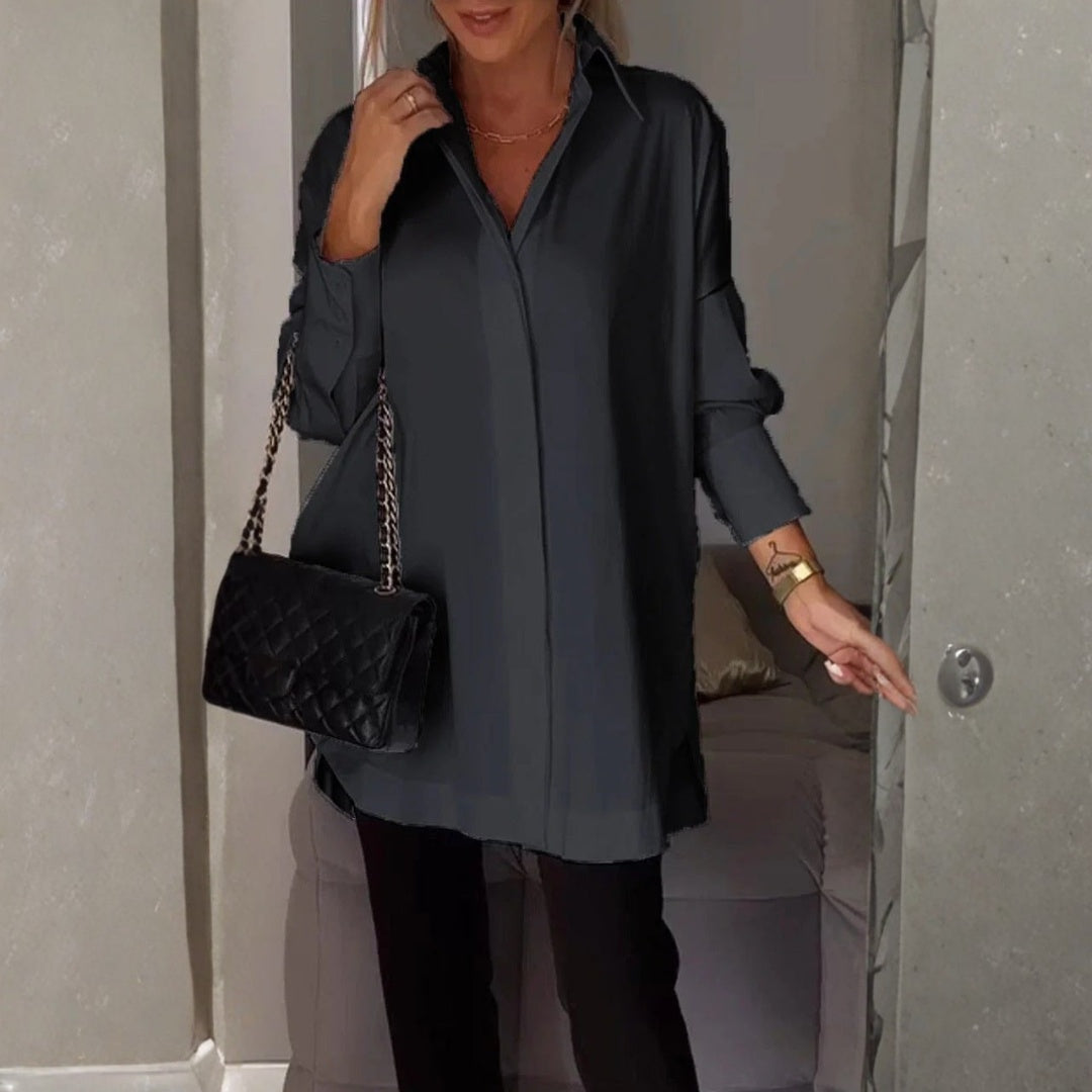Camisa Mujer Oversized Algodón Manga Larga Cuello Clásico