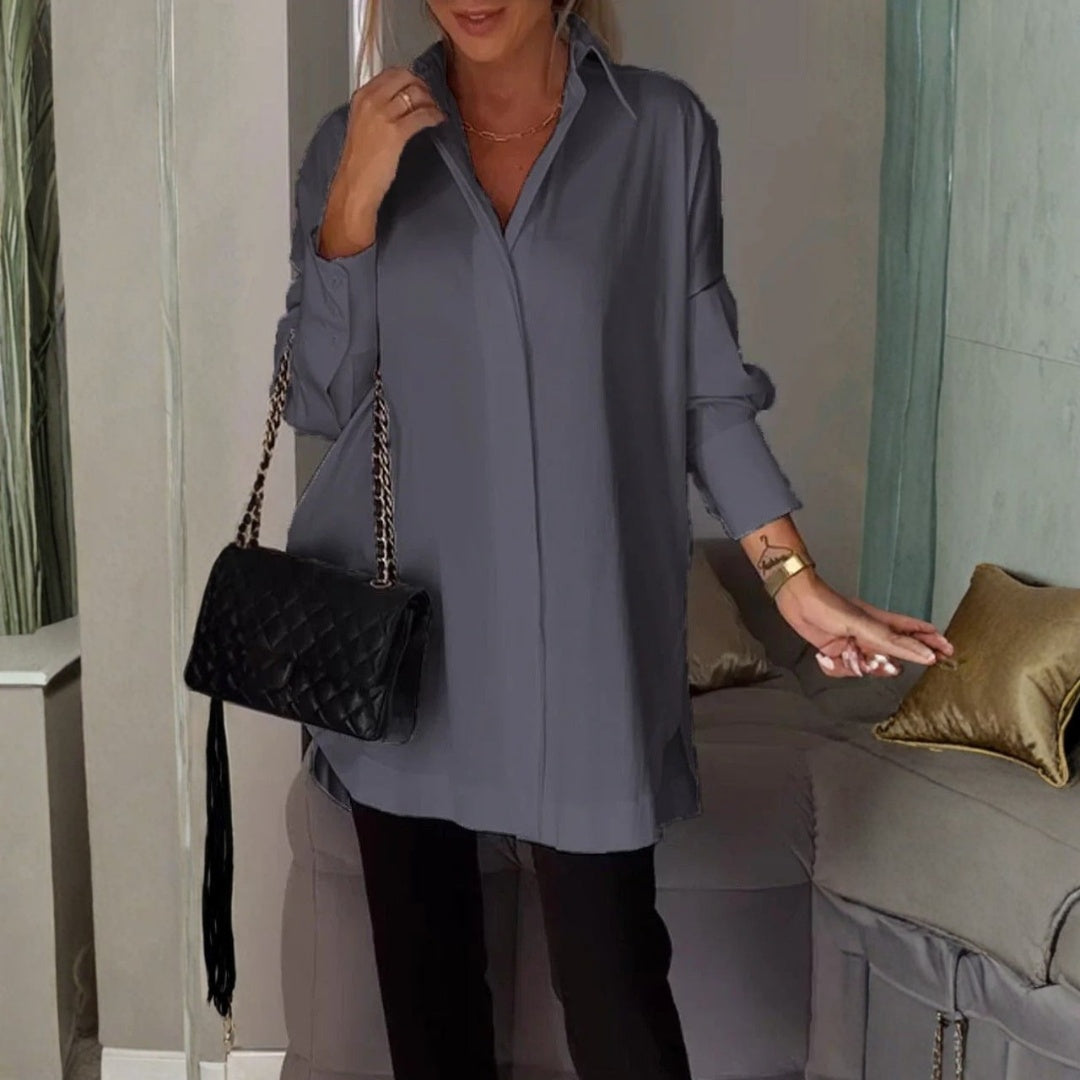 Camisa Mujer Oversized Algodón Manga Larga Cuello Clásico