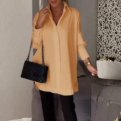 Camisa Mujer Oversized Algodón Manga Larga Cuello Clásico