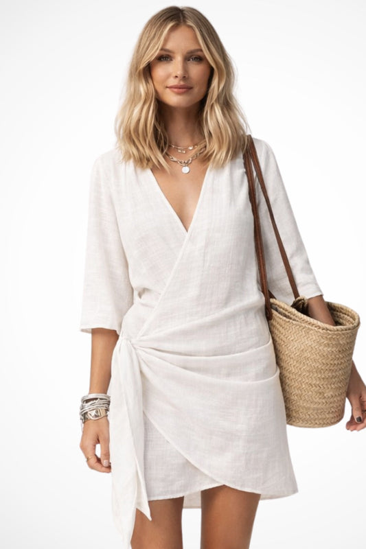Vestido Corto Mujer Drapeado con Cinturón Ajustable - Mavetta