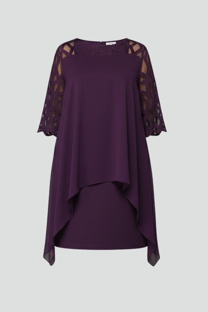 Vestido Midi Mujer de Encaje Asimétrico con Mangas - Mavetta