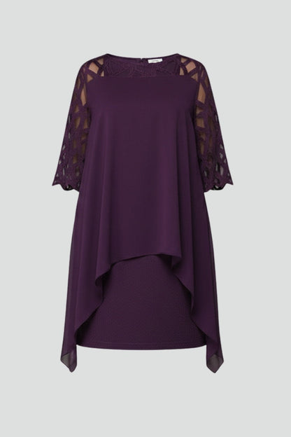 Vestido Midi Mujer de Encaje Asimétrico con Mangas - Mavetta