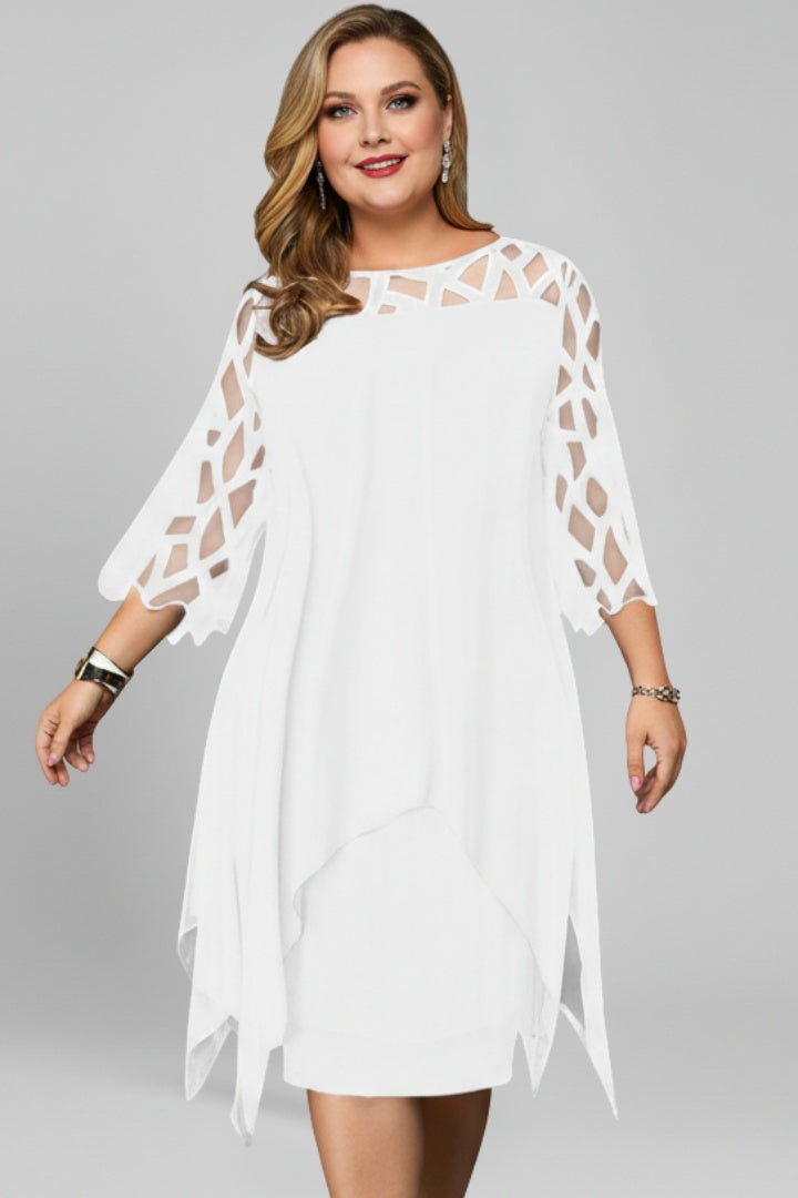 Vestido Midi Mujer de Encaje Asimétrico con Mangas