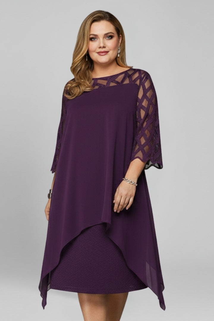 Vestido Midi Mujer de Encaje Asimétrico con Mangas