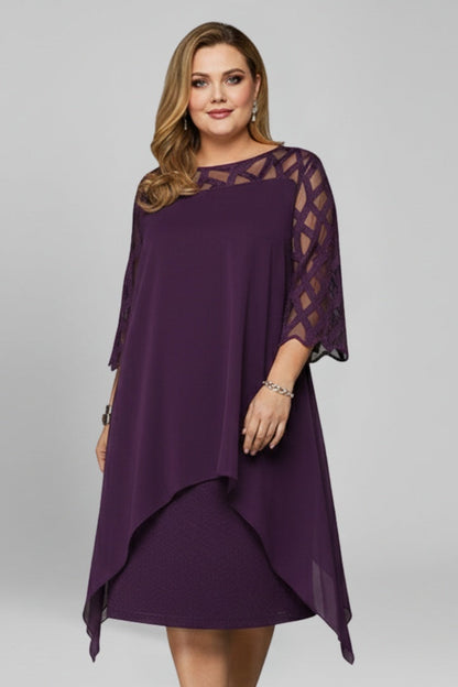Vestido Midi Mujer de Encaje Asimétrico con Mangas