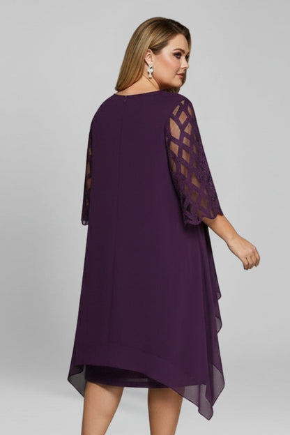 Vestido Midi Mujer de Encaje Asimétrico con Mangas