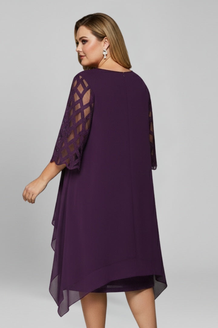 Vestido Midi Mujer de Encaje Asimétrico con Mangas