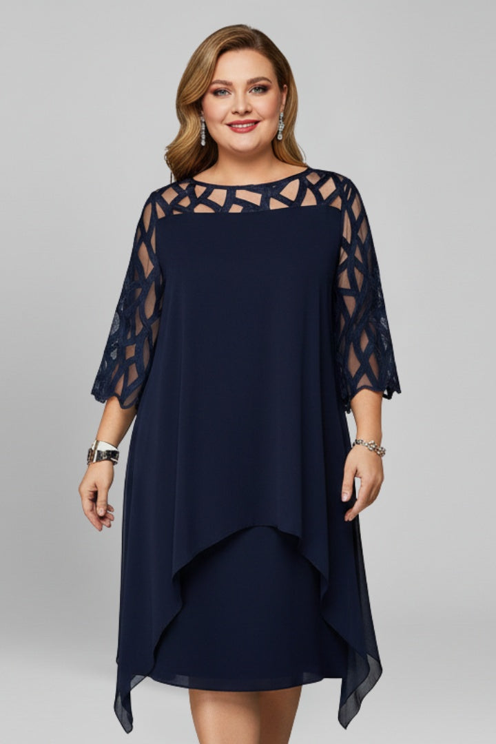 Vestido Midi Mujer de Encaje Asimétrico con Mangas