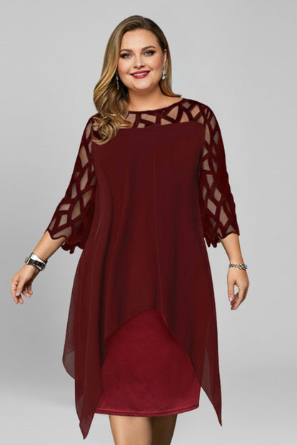 Vestido Midi Mujer de Encaje Asimétrico con Mangas