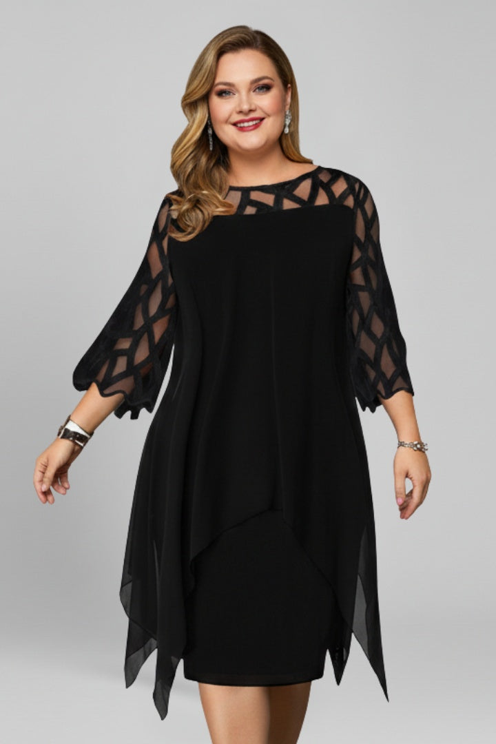 Vestido Midi Mujer de Encaje Asimétrico con Mangas
