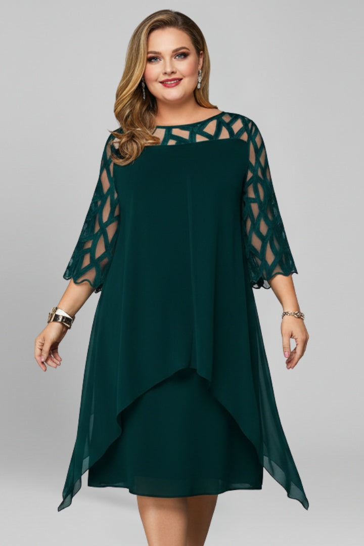 Vestido Midi Mujer de Encaje Asimétrico con Mangas