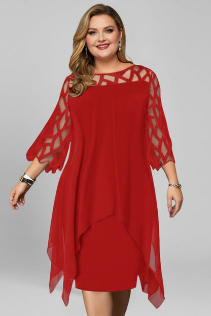Vestido Midi Mujer de Encaje Asimétrico con Mangas