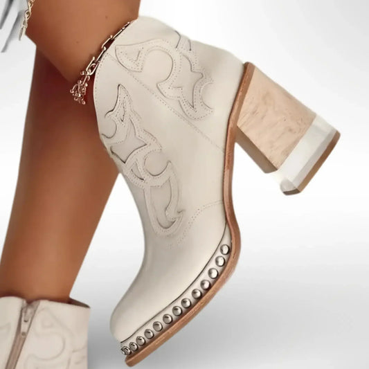 Botas Mujer Piel Bordados Artesanales Tacón Bajo - Mavetta