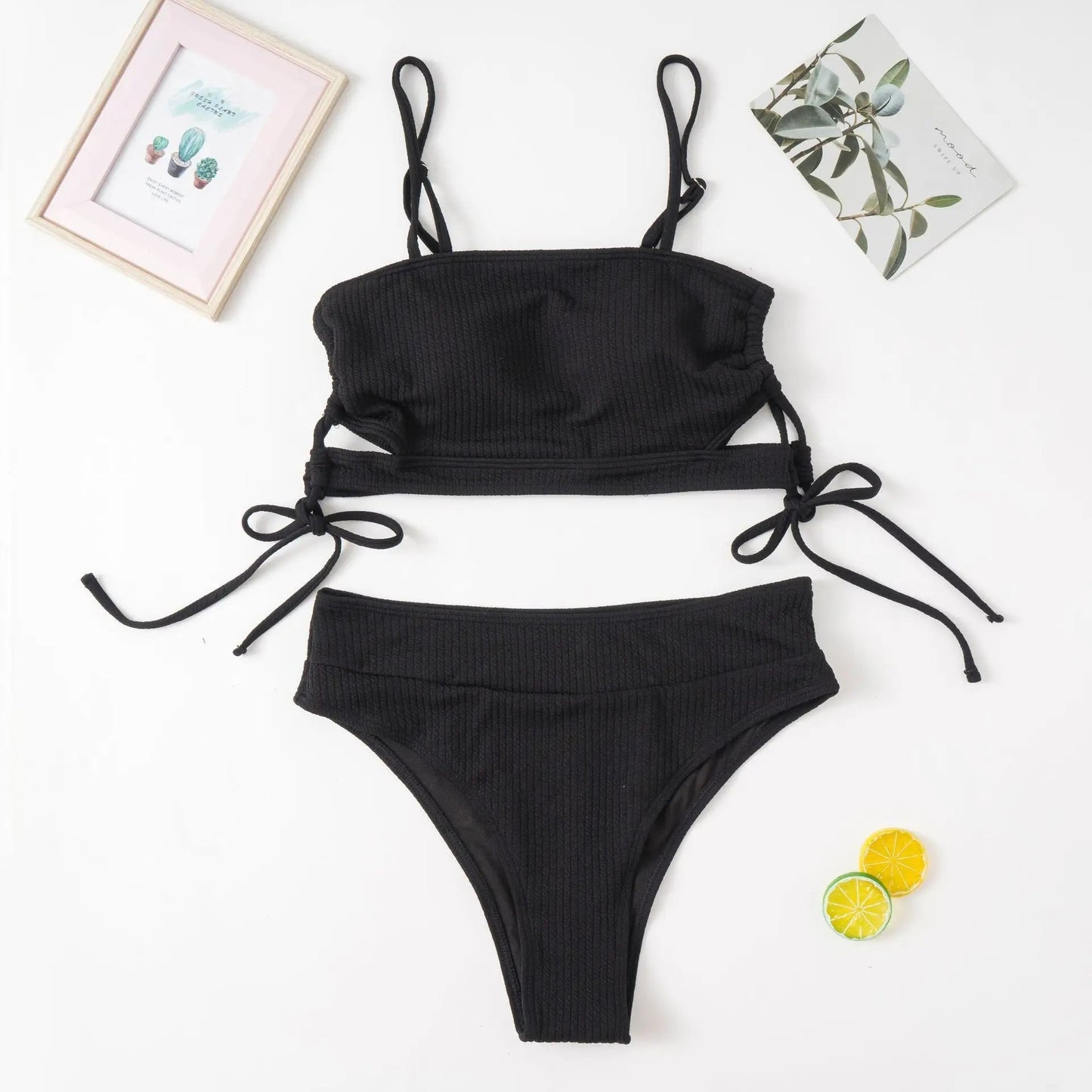 Bikini Mujer Tejido Acanalado Tirantes Ajustables Lazos Laterales - Mavetta