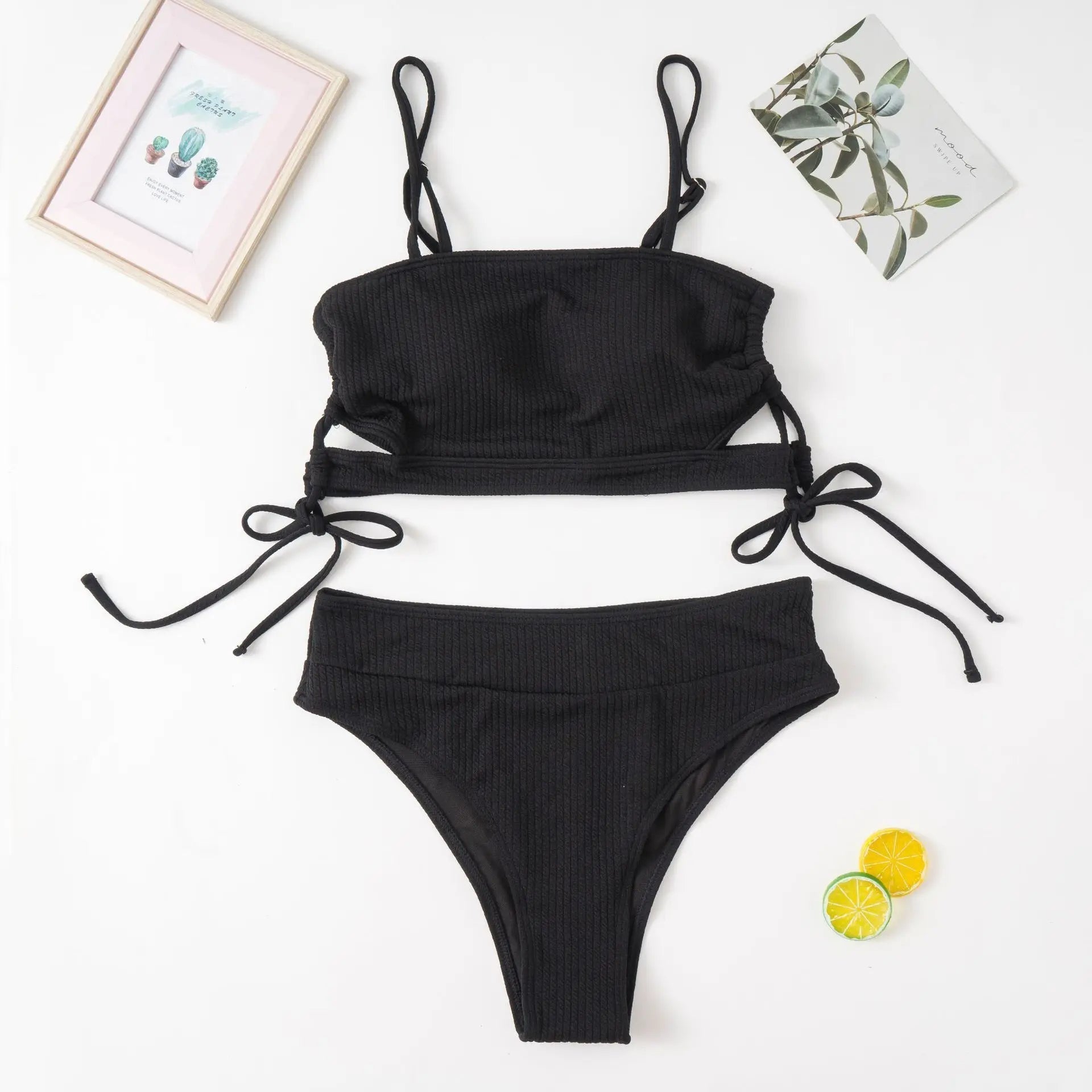 Bikini Mujer Tejido Acanalado Tirantes Ajustables Lazos Laterales - Mavetta