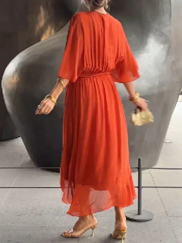 Vestido cruzado mujer Midi con cinturón y escote en pico