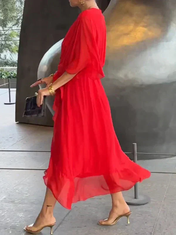 Vestido cruzado mujer Midi con cinturón y escote en pico