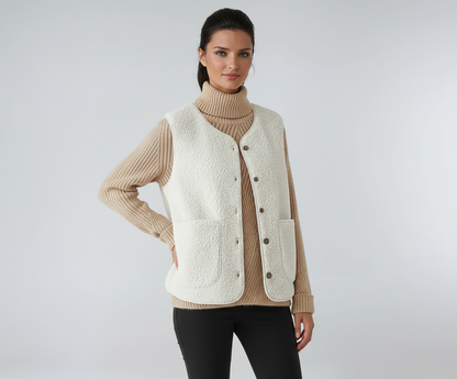 Chaleco Mujer Mezcla de Lana Botones Bolsillos