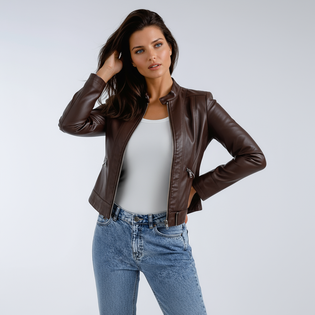 Cazadora Biker Mujer de Piel Sintética con Cremallera