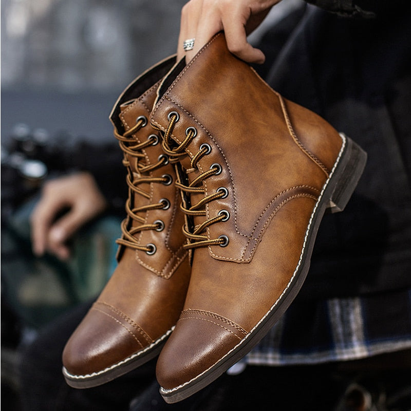Botas Hombre de Cuero con Cordones Caña Media