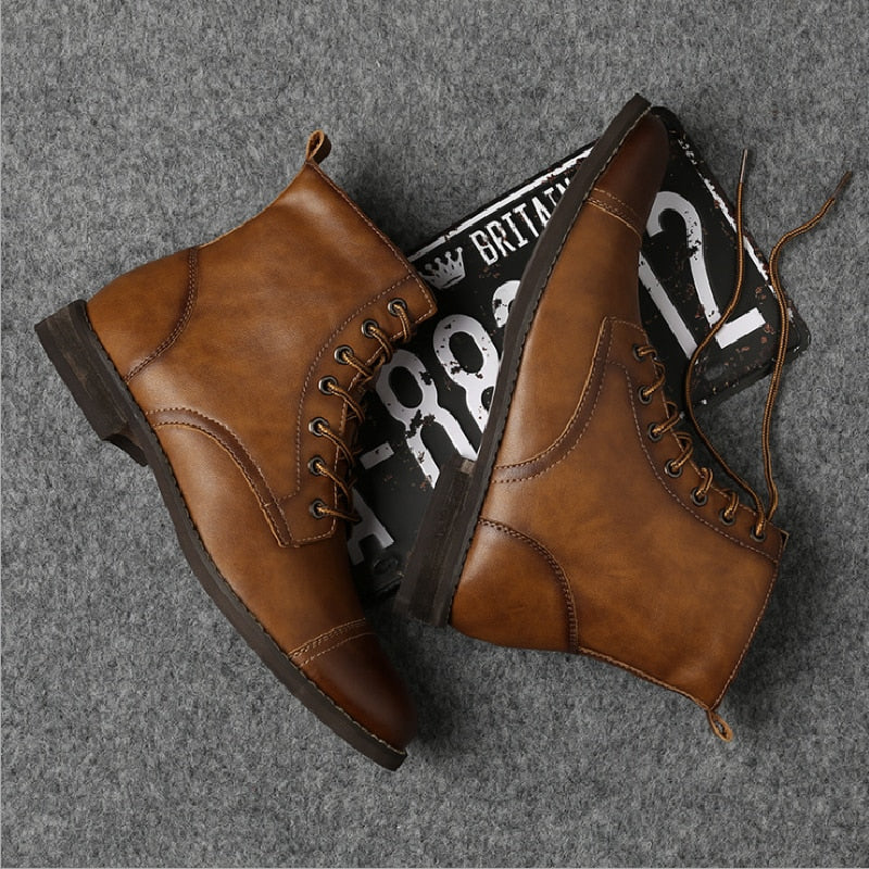 Botas Hombre de Cuero con Cordones Caña Media