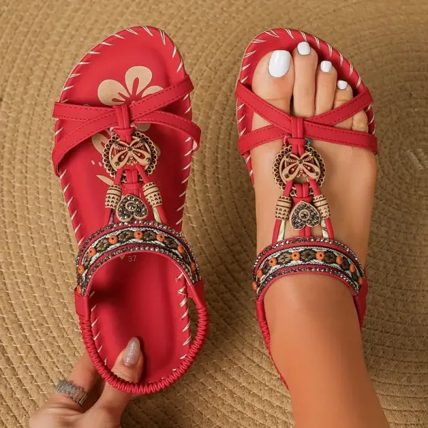 Sandalias Mujer con Detalles Decorativos y Ajuste Elástico