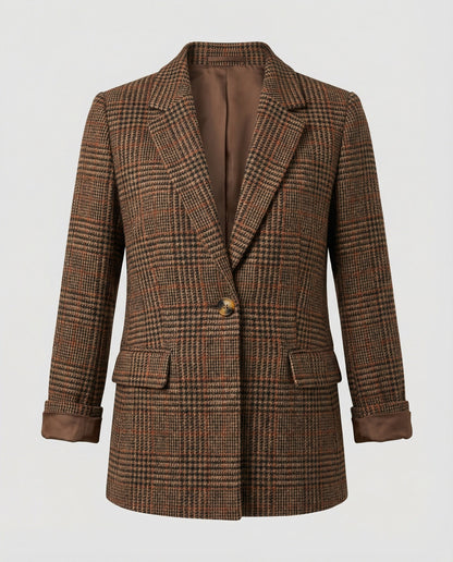 Blazer Mujer Estructurado Botón Tela Cuadros