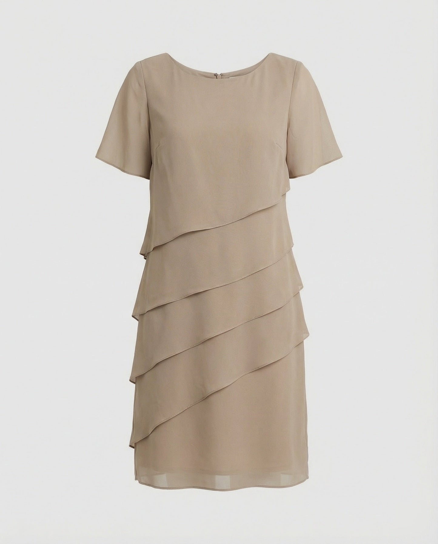 Vestido Mujer de Gasa Corte en Capas Cuello Redondo Manga Corta
