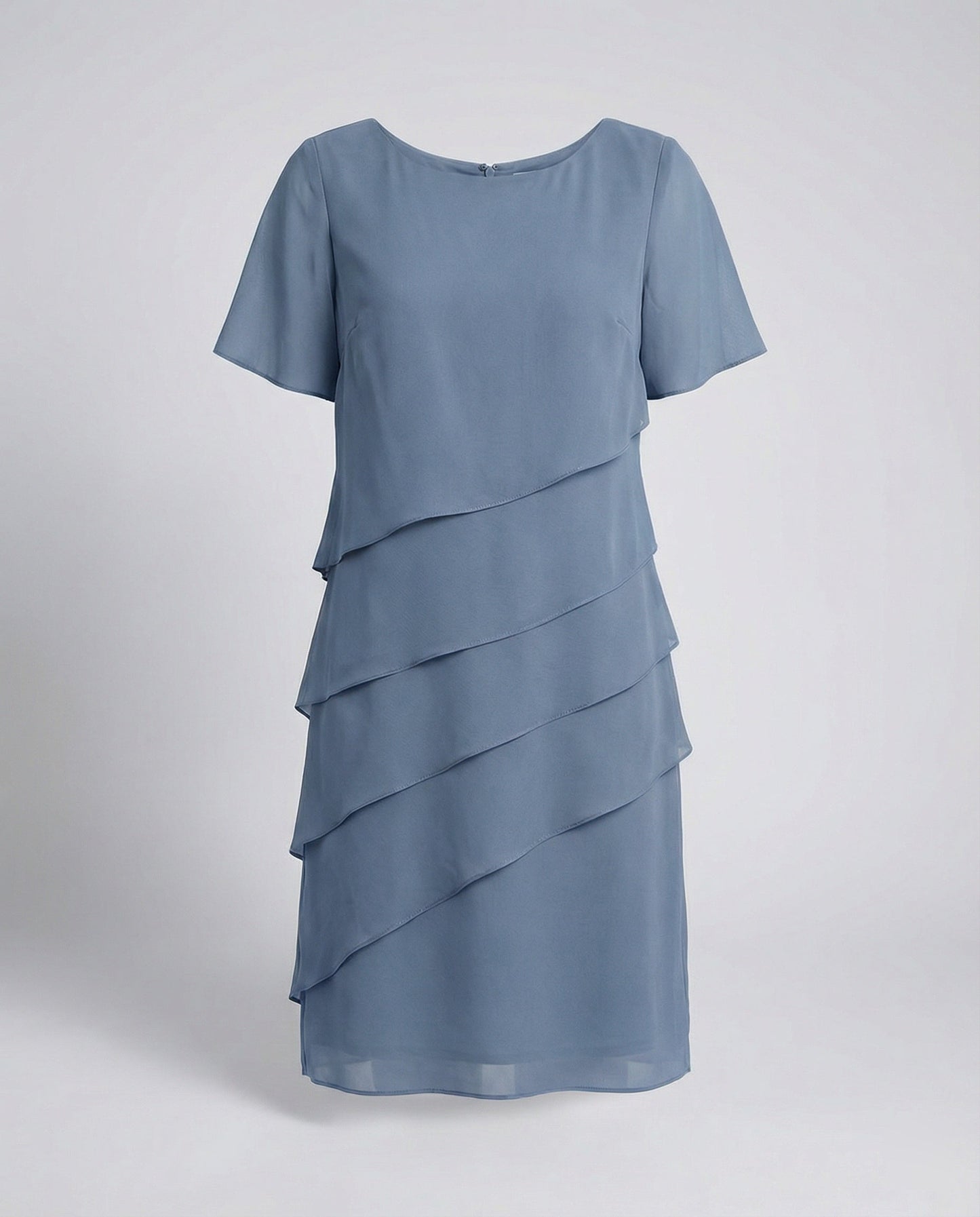 Vestido Mujer de Gasa Corte en Capas Cuello Redondo Manga Corta