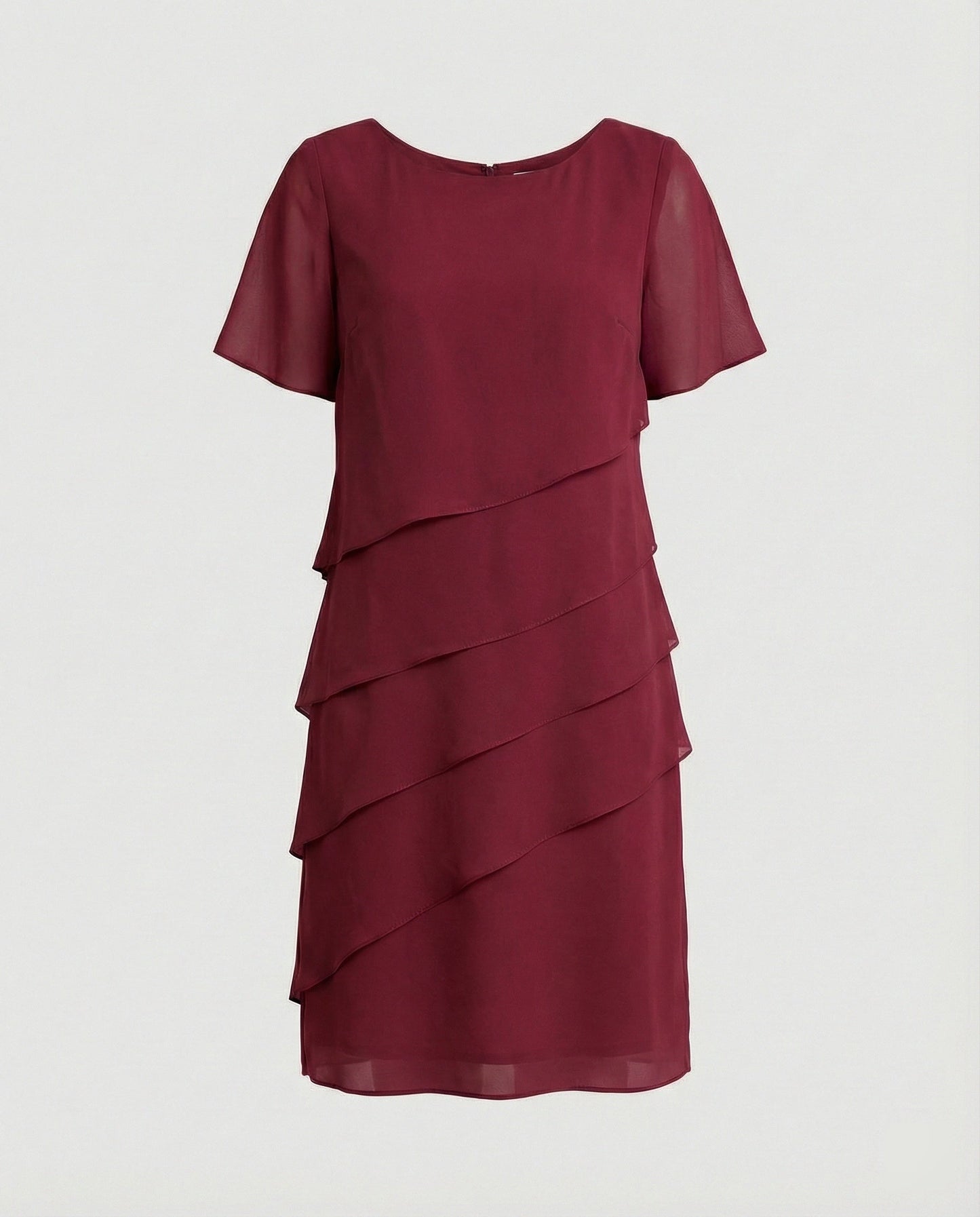 Vestido Mujer de Gasa Corte en Capas Cuello Redondo Manga Corta