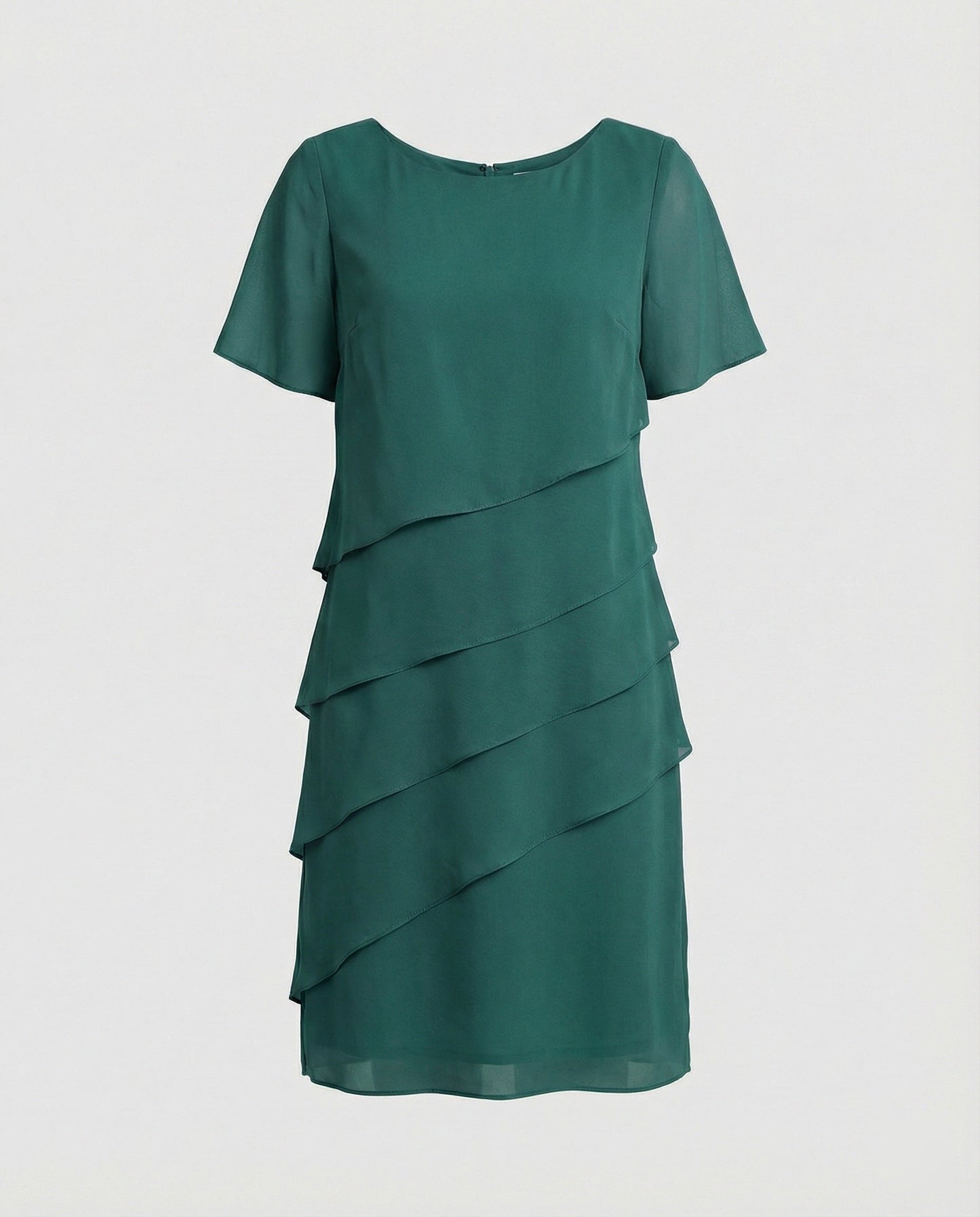 Vestido Mujer de Gasa Corte en Capas Cuello Redondo Manga Corta