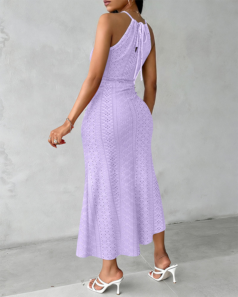 Vestido midi mujer Jacquard halter abertura verano