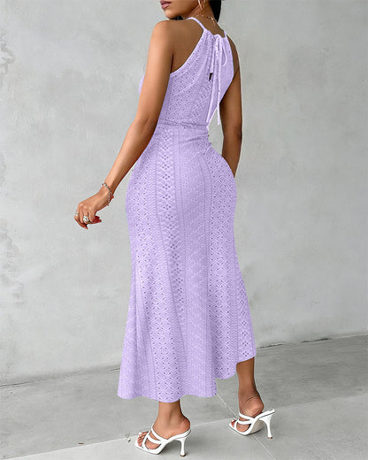 Vestido midi mujer Jacquard halter abertura verano