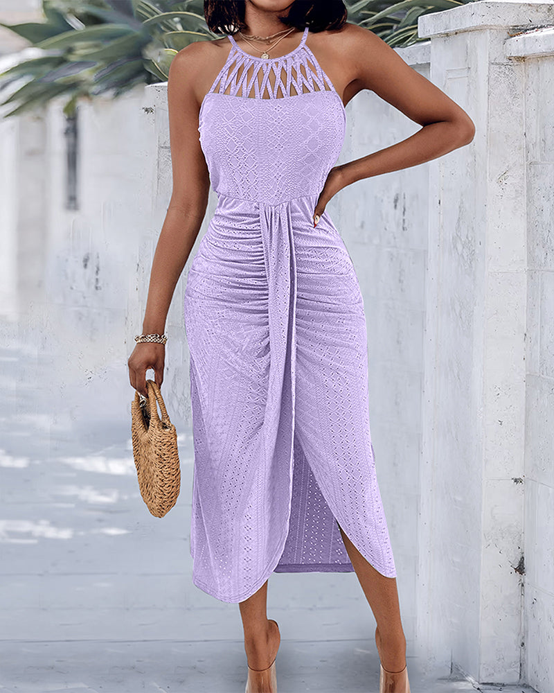 Vestido midi mujer Jacquard halter abertura verano
