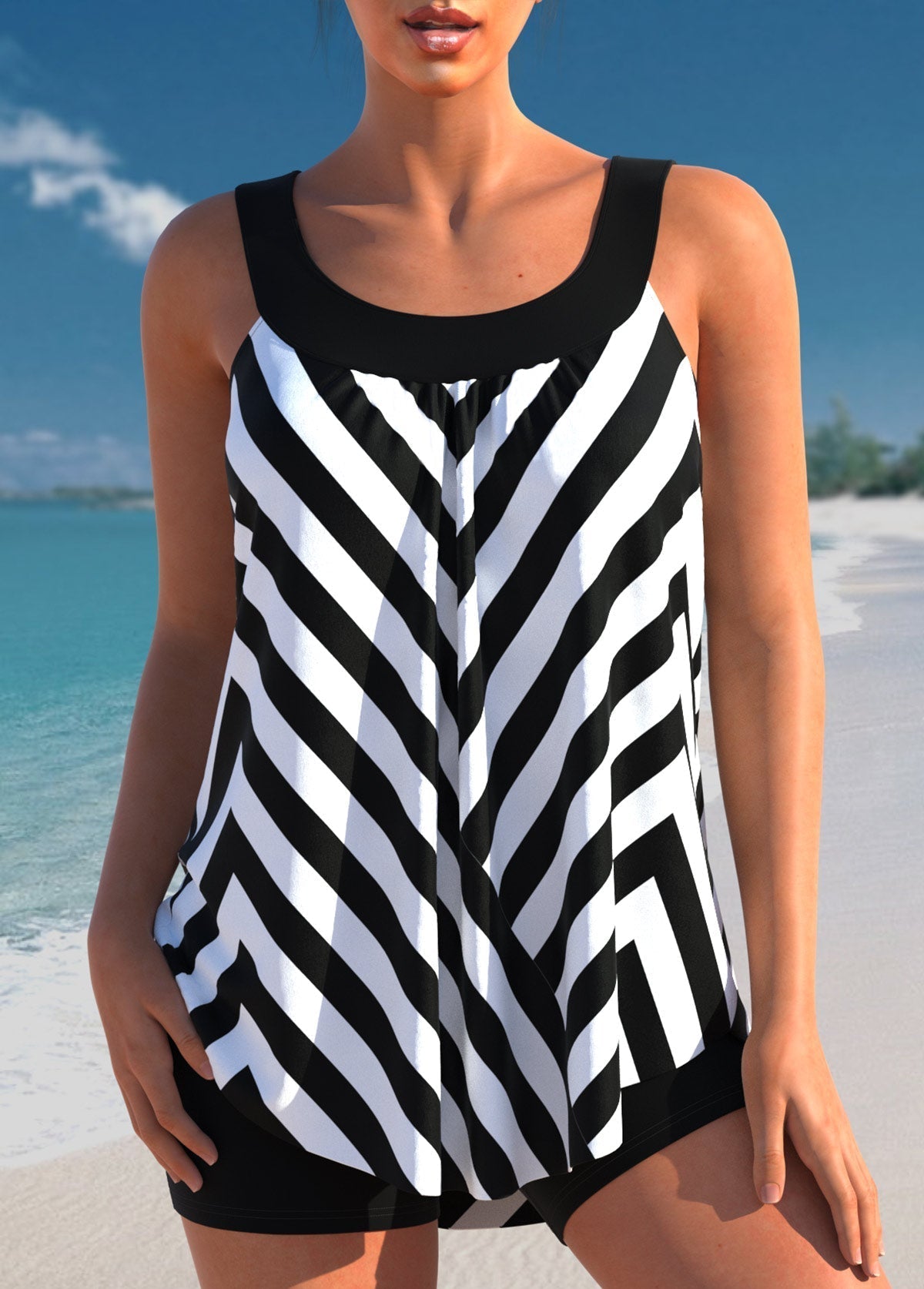 Bañador Tankini Mujer de Talle Alto y Pantalón Corto