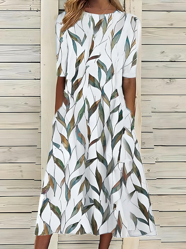 Vestido midi mujer Ligero Flores Costas Cuello Redondo