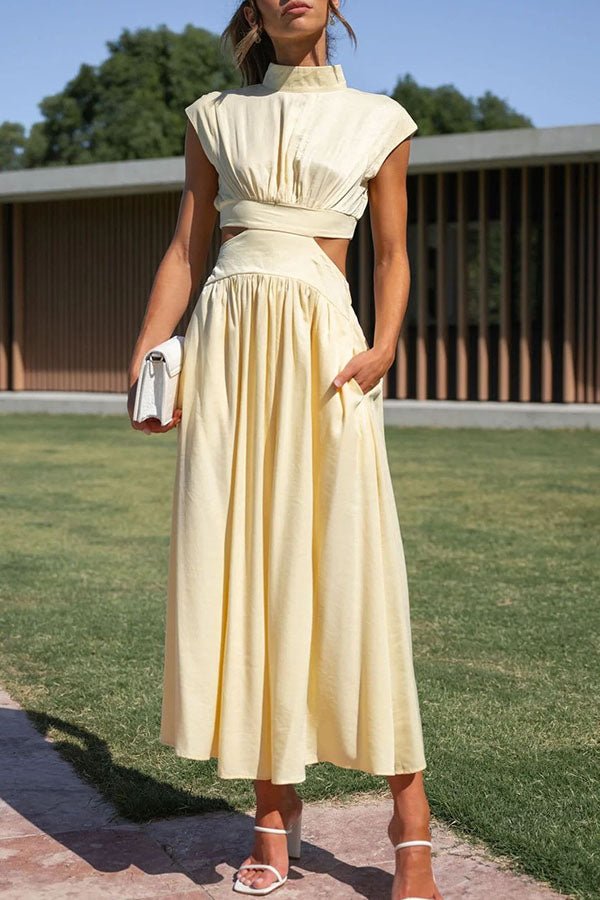 Vestido midi mujer con cut-out y bolsillos corte versátil verano