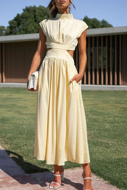Vestido midi mujer con cut-out y bolsillos corte versátil verano