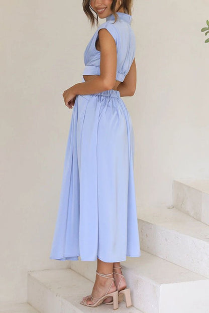 Vestido midi mujer con cut-out y bolsillos corte versátil verano