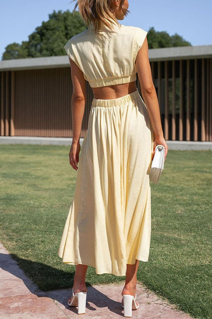 Vestido midi mujer con cut-out y bolsillos corte versátil verano