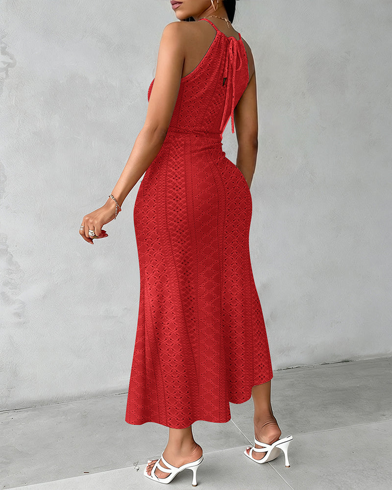 Vestido midi mujer Jacquard halter abertura verano