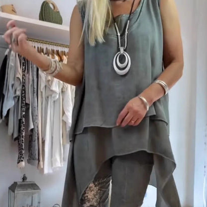 Conjunto Mujer Asimétrico y Pantalones Estampados