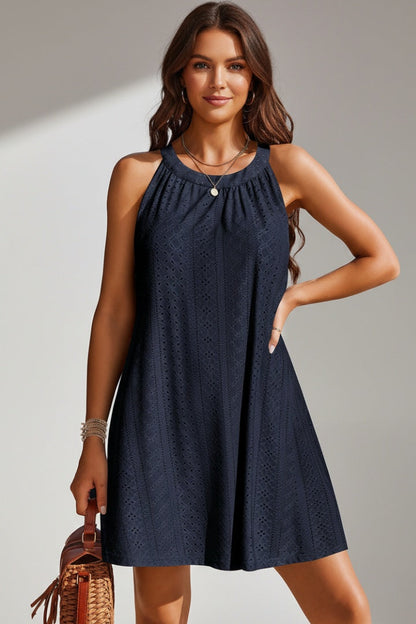 Vestido Corto Mujer Bordado Inglés Halter