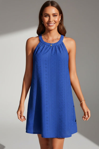 Vestido Corto Mujer Bordado Inglés Halter