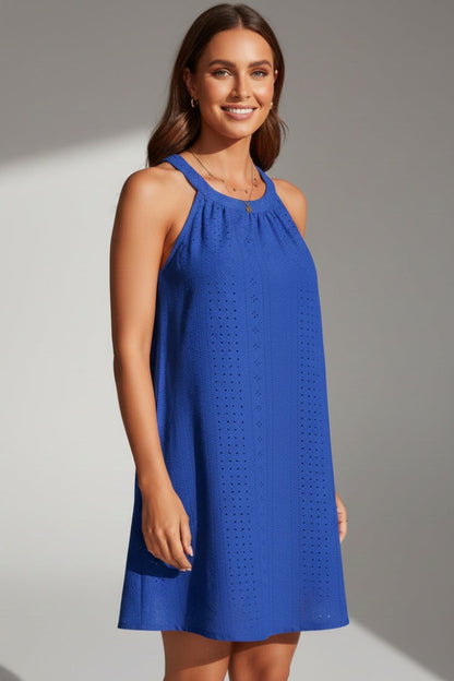 Vestido Corto Mujer Bordado Inglés Halter